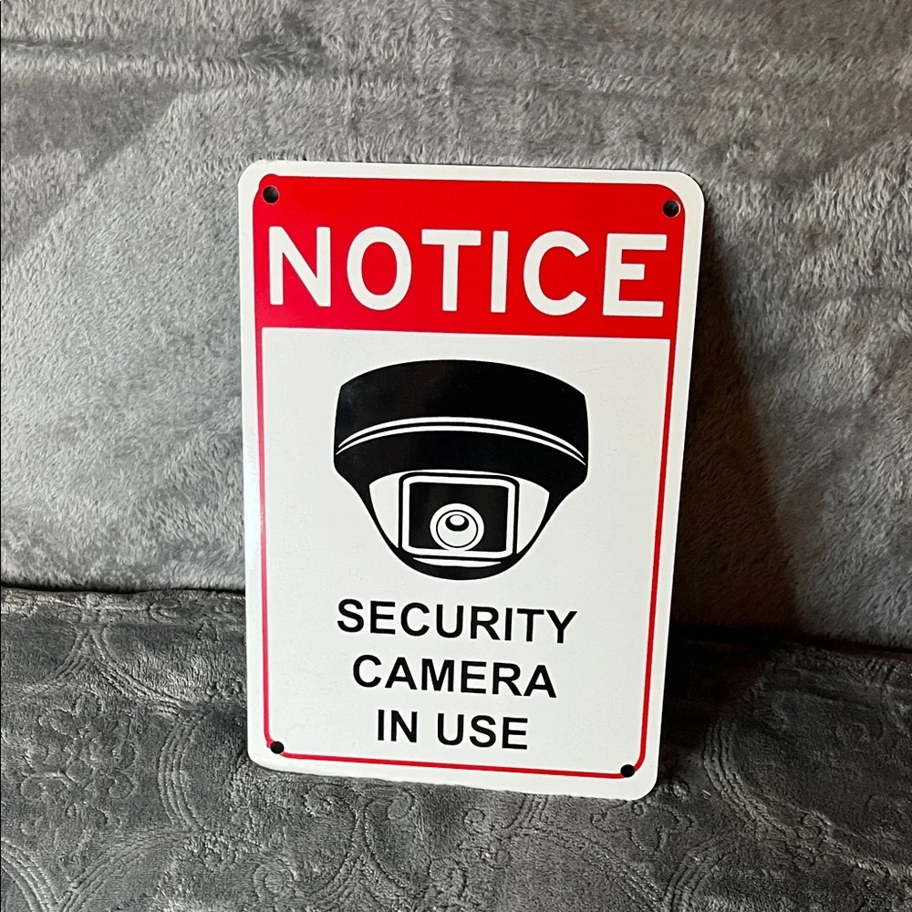 Security Camera Notice Sign - White and Red